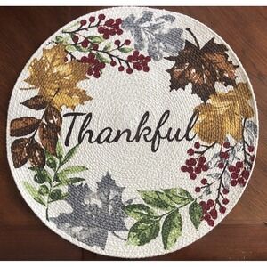 4 Thanksgiving "Thankful" Placemats Round Braided Cotton 15" Multicolor NWOT